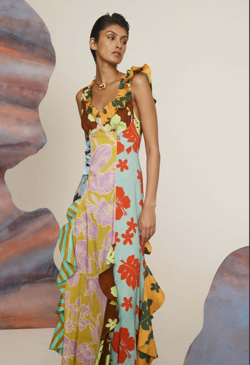poppy spliced midi dress Alemais Poppy Spliced Midi Dress // Size 12 // Hire $150 There is nothing  better than an Alemais mixed print, and this dress is testament to that.  It's giving White Lotus meets