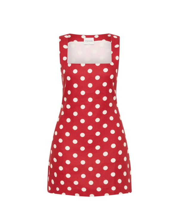 strapless open back dress Polka Dot Peplum Mini Dress Red