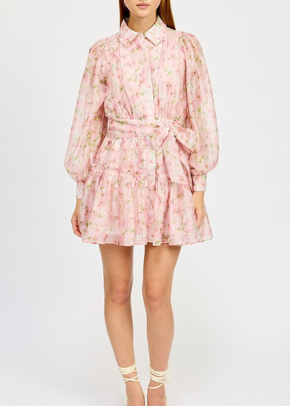 En Saison Josette Long Sleeve Mini Dress Pink Floral