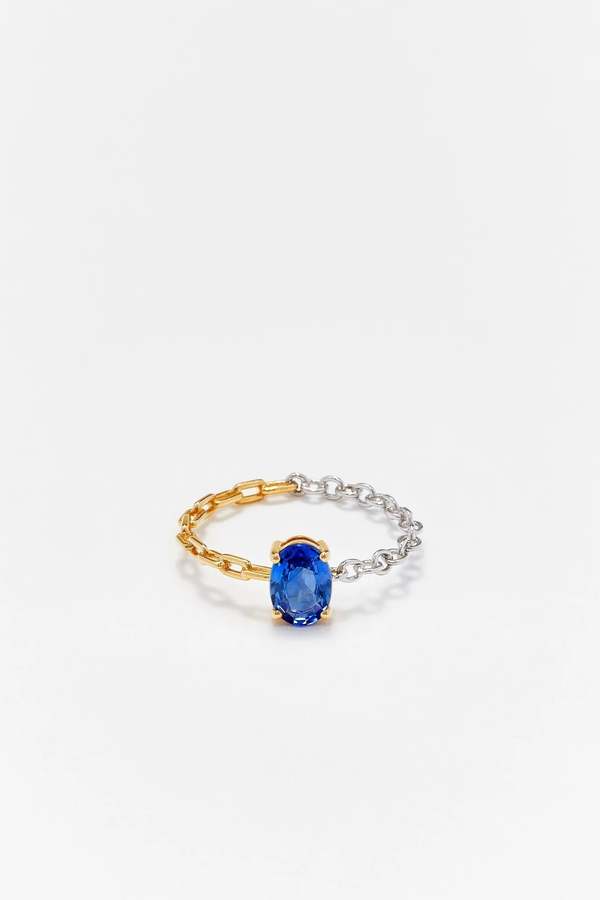 Yvonne Leon Bague Solitaire Saphir Bleu Ring - Ors Blanc et Jaune