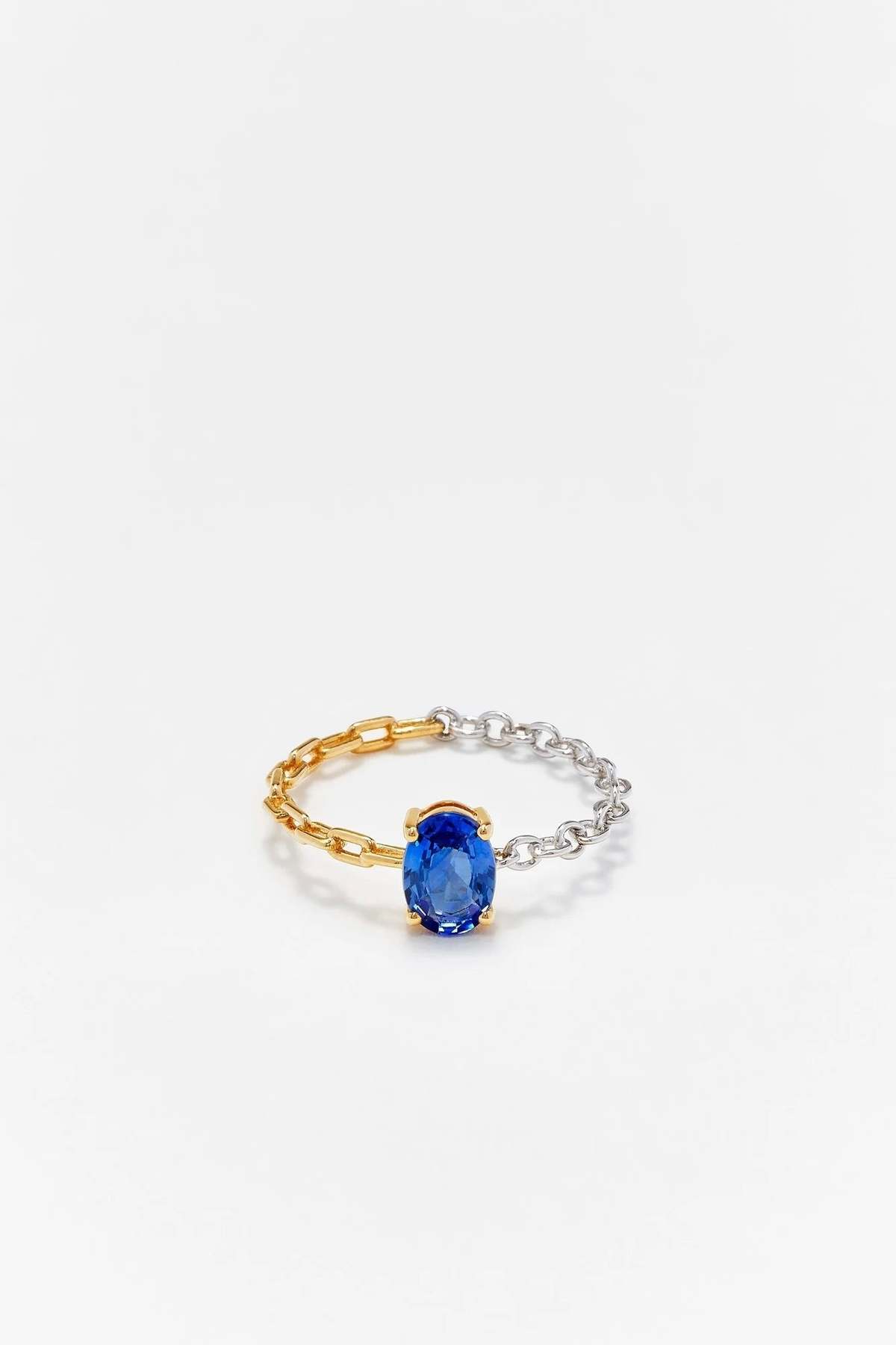 Yvonne Leon Bague Solitaire Saphir Bleu Ring - Ors Blanc et Jaune - Image 1 of 4