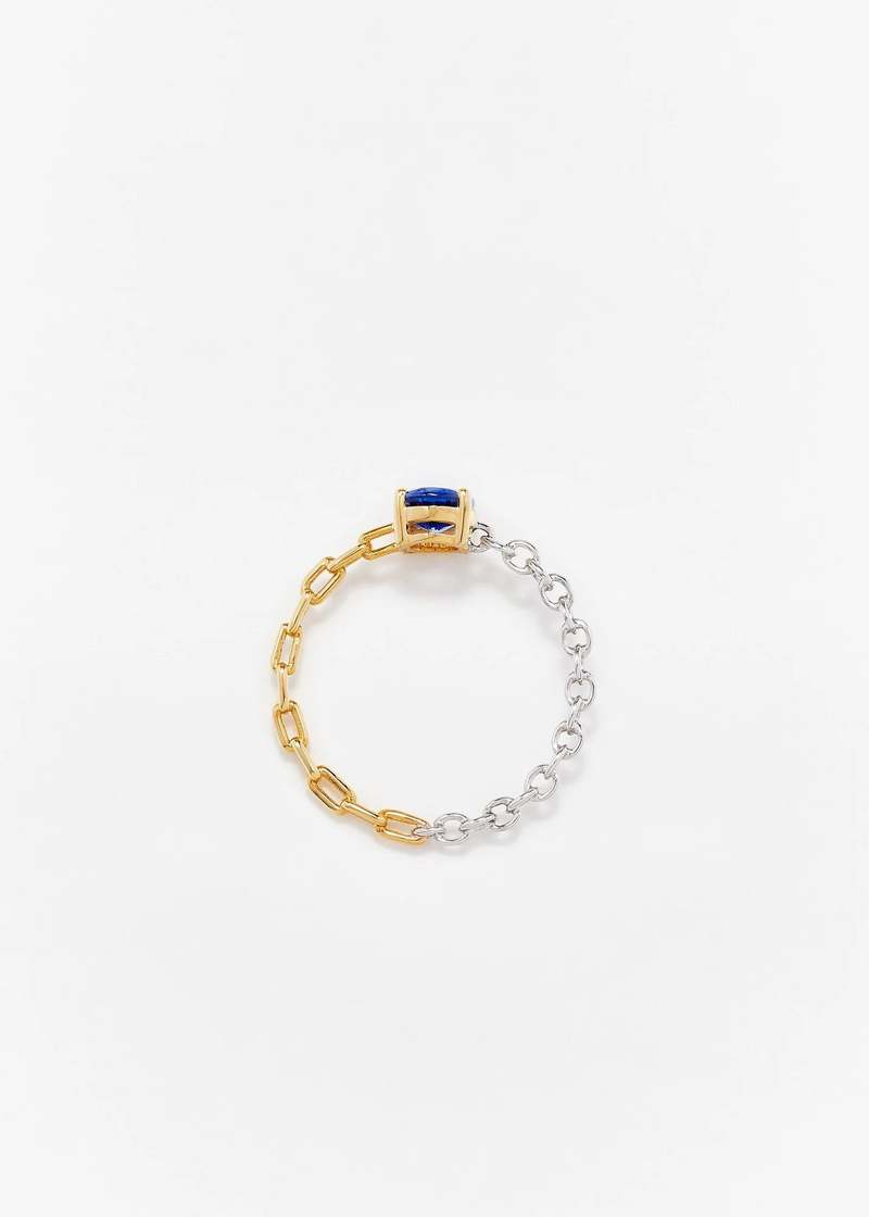 Yvonne Leon Bague Solitaire Saphir Bleu Ring - Ors Blanc et Jaune