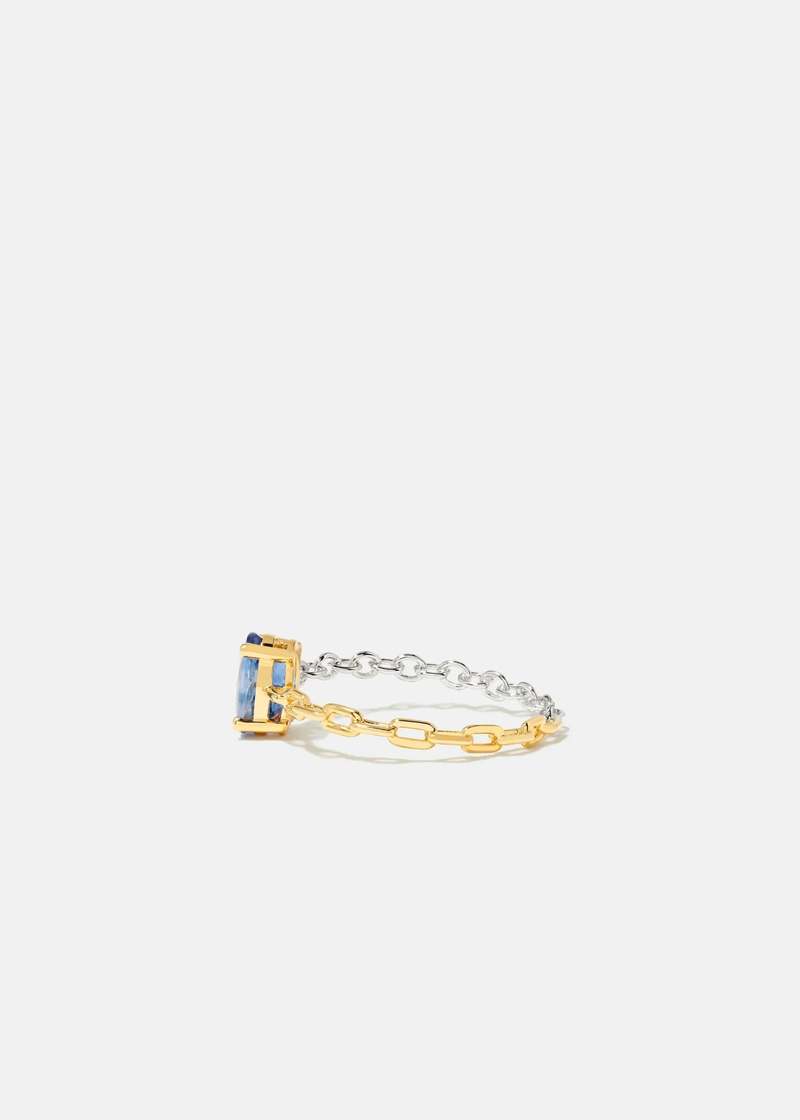 Yvonne Leon Bague Solitaire Saphir Bleu Ring - Ors Blanc et Jaune