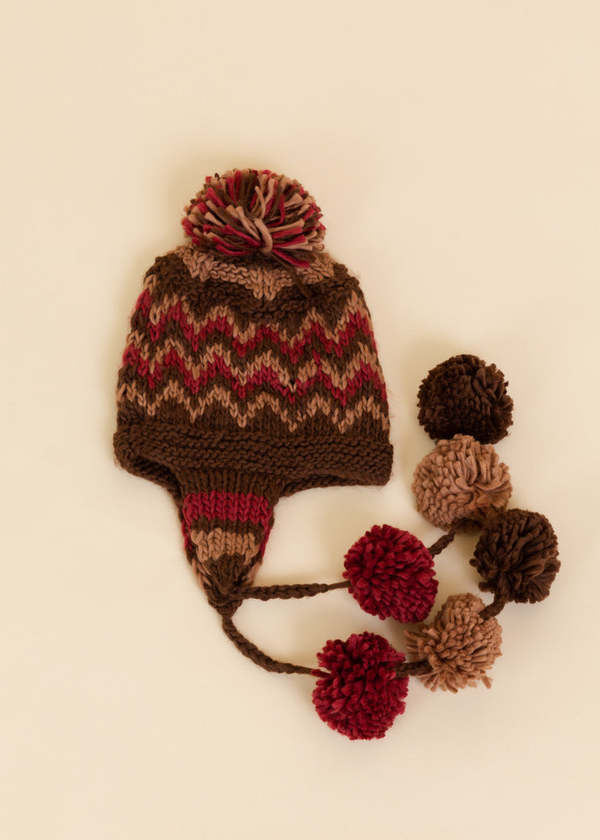 FAIRE Pom Poms Hat - Brown