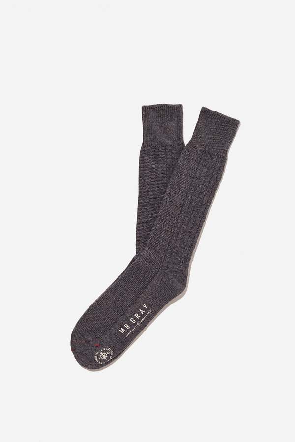 Mr. Gray Custom Aran Knit Pattern Sock - Charcoal Heather
