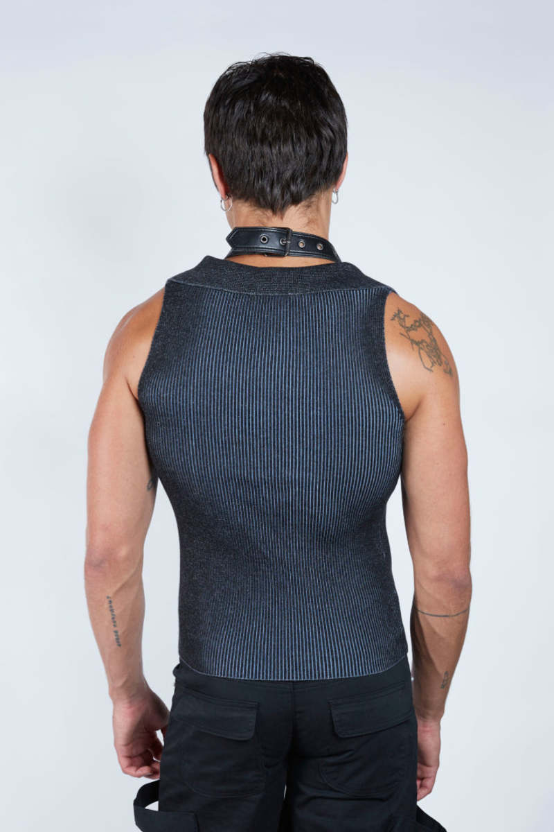 FANG NYC Neck Belt Lapel Vest - Black/Blue