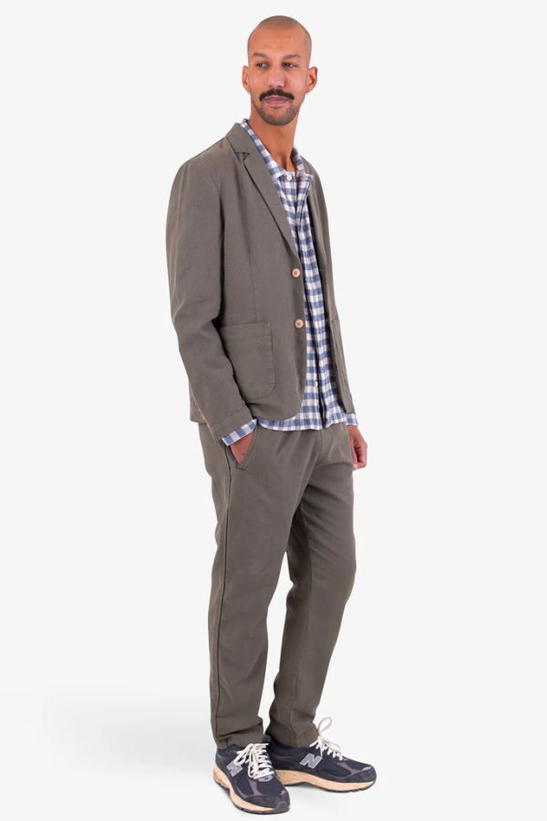 FOLK Cotton Linen Drawcord Trouser - Dark Sage