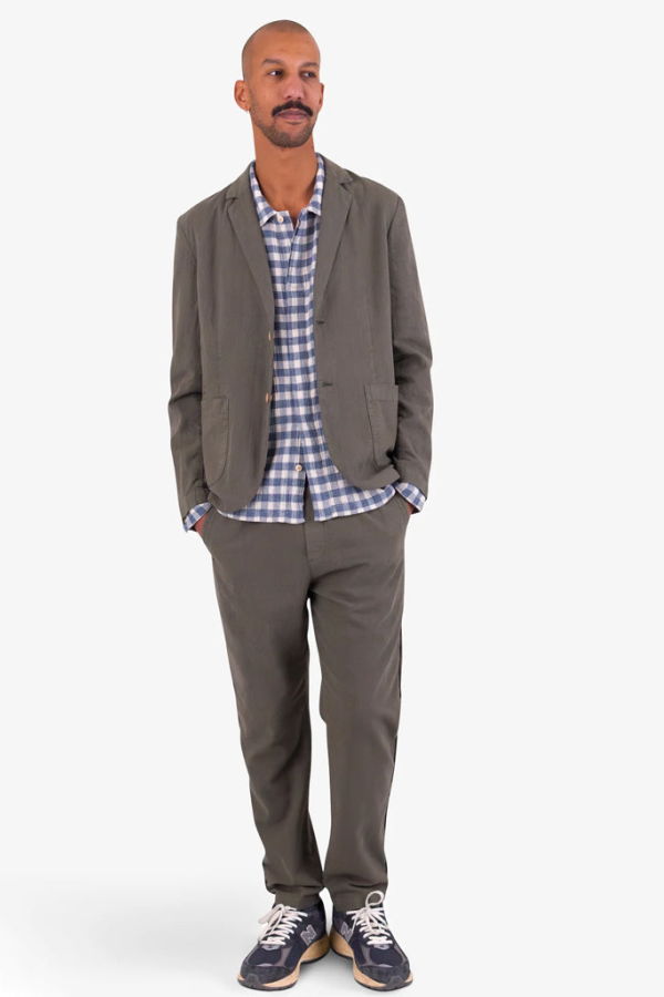 FOLK Cotton Linen Drawcord Trouser - Dark Sage