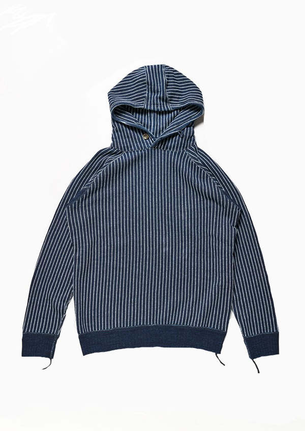 Pure Blue Japan Knitted Hoodie Indigo Stripe Garmentory