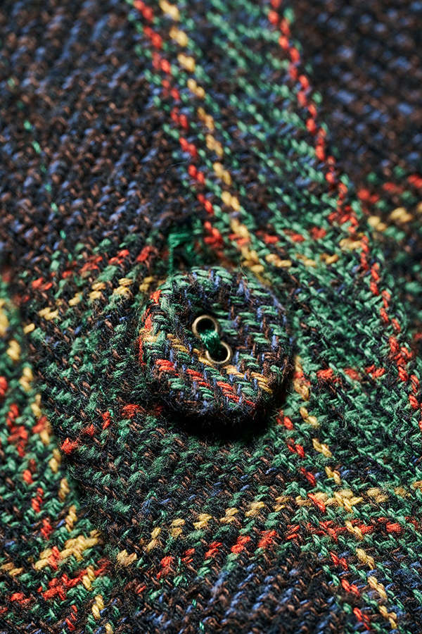 Pure Blue Japan Woven Tweed Check Double Pocket Shirt - Green