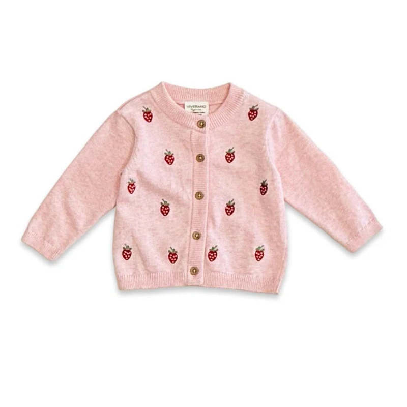 Viverano Organics Organic Cotton Knit Baby Cardigan - Pink Heather Viverano Organics Organic Cotton Knit Baby Cardigan - Pink Heather