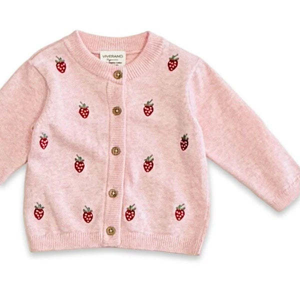 Viverano Organics Organic Cotton Knit Baby Cardigan - Pink Heather Viverano Organics Organic Cotton Knit Baby Cardigan - Pink Heather