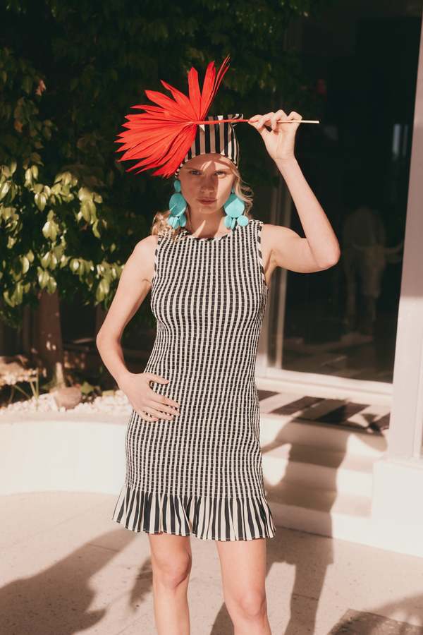 Simon Miller Belle Smocked Mini Dress - Black/White Stripe | Garmentory Simon Miller Belle Smocked Mini Dress - Black/White Stripe | Garmentory