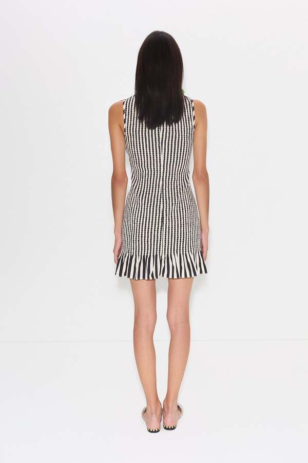 Simon Miller Belle Smocked Mini Dress - Black/White Stripe | Garmentory Simon Miller Belle Smocked Mini Dress - Black/White Stripe | Garmentory