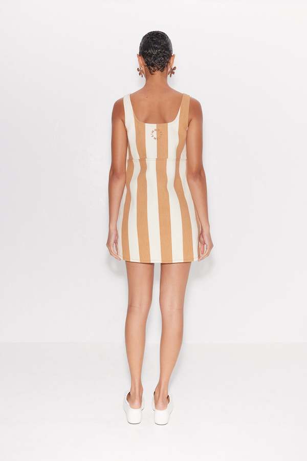 simon miller sahara striped denim dress SIMONMILLER Women's Sahara Striped Denim Dress, Tan Stripe, L at Amazon Women's Clothing store