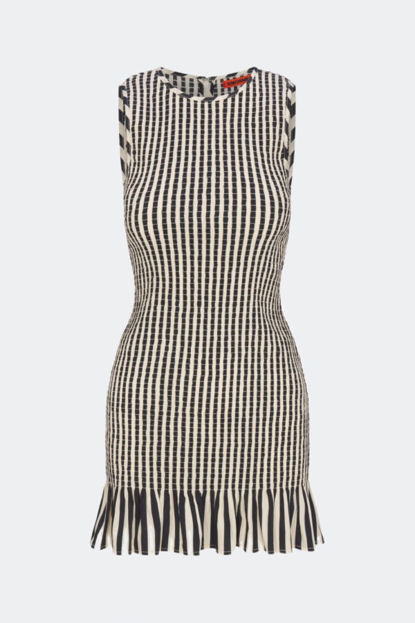 Simon Miller Belle Smocked Mini Dress - Black/White Stripe