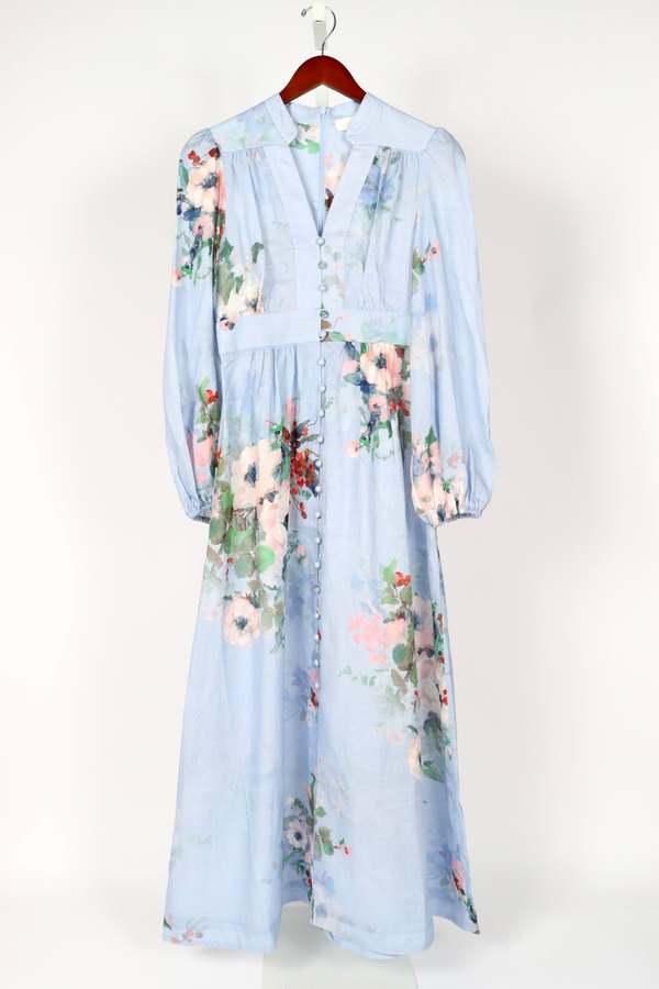 Zimmermann Everley Plunge Midi Dress - Light Blue Watercolor on Garmentory