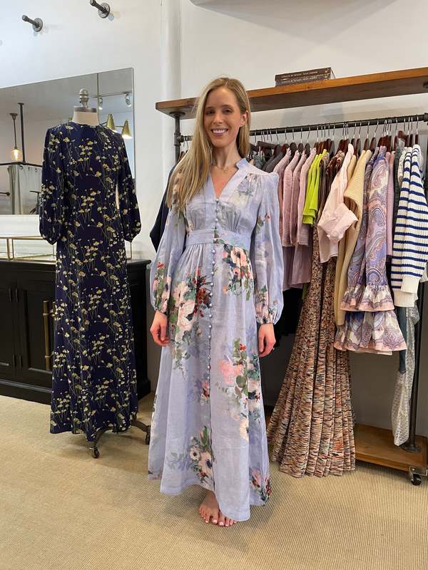 Zimmermann Everley Plunge Midi Dress - Light Blue Watercolor