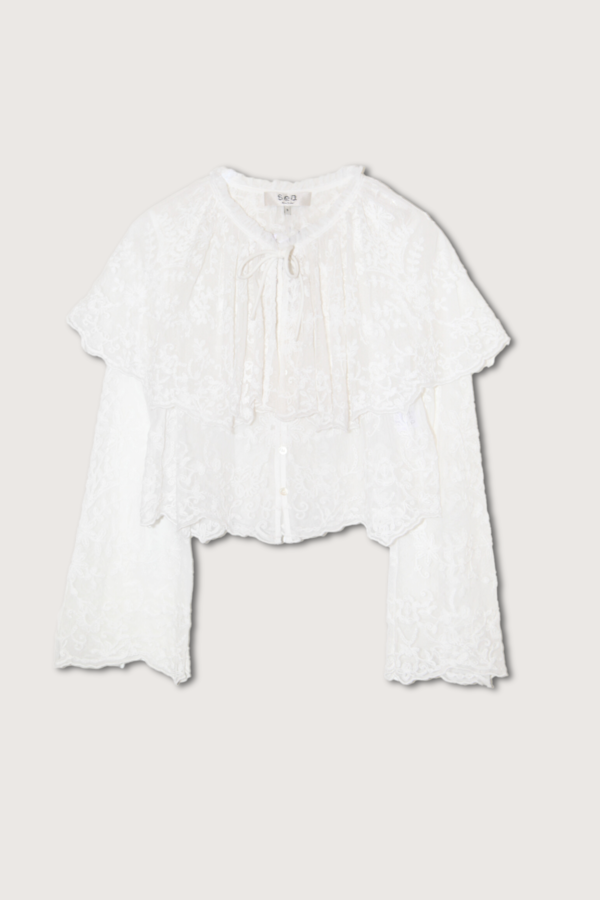 Sea NY Marja Embroidered Capelet Lace Blouse - Pearl | Garmentory