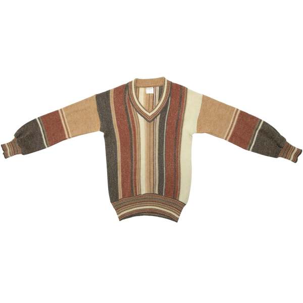 70s Brushed Woolen Spun Yarn V Neck Pullover - Beige