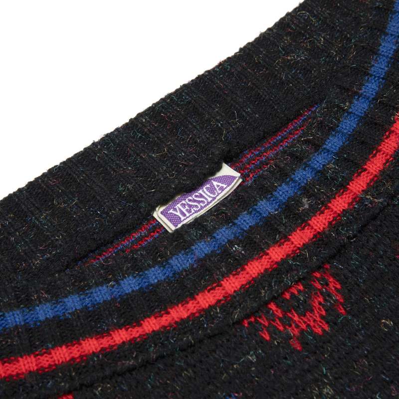 YESSICA 80s Jacquard Pixelated Floral Motif Sweater - Black