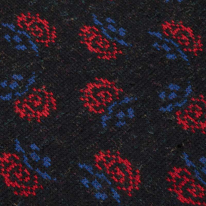 YESSICA 80s Jacquard Pixelated Floral Motif Sweater - Black