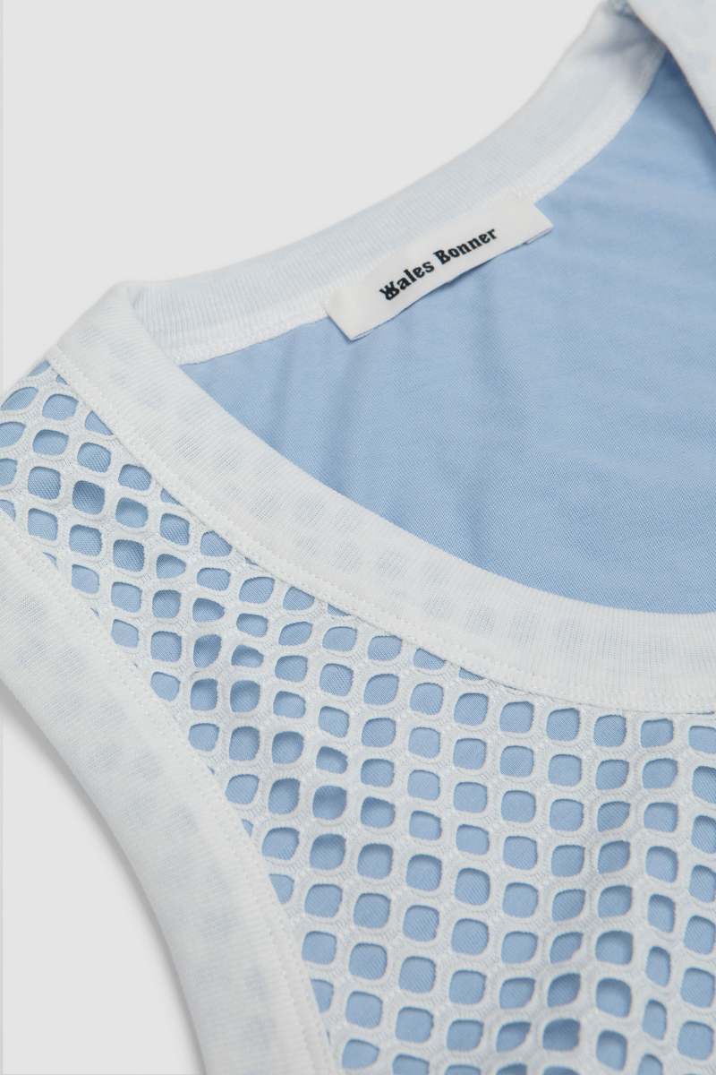 【送料&関税込】Wales Bonner White Ribbed Record Tank Top Wales Bonner Record Tank Top - White/ Light Blue | Garmentory