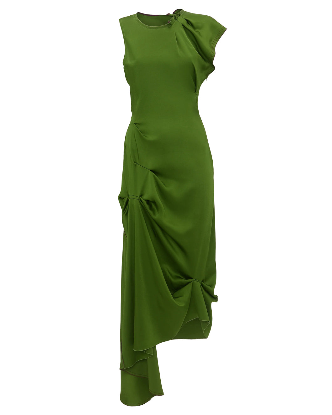 Victoria Beckham Draped Tuck Detail Midi Dress - Algae Green | Garmentory