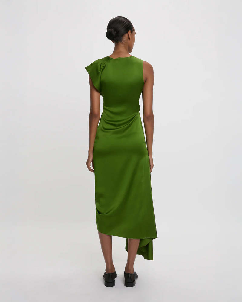 Victoria Beckham Draped Tuck Detail Midi Dress - Algae Green