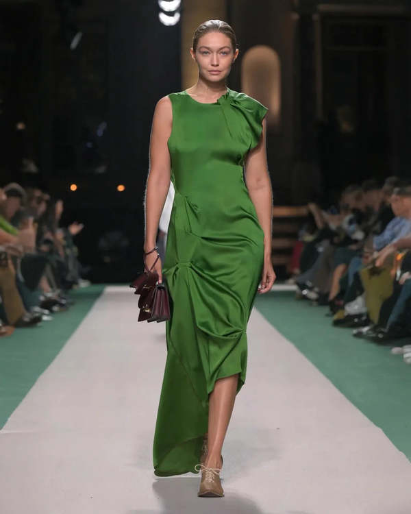 Victoria Beckham Draped Tuck Detail Midi Dress - Algae Green
