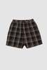 Universal Works Pleated Lincot Big Check Track Short - Navy/Brown - Thumbnail 1