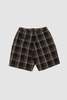 Universal Works Pleated Lincot Big Check Track Short - Navy/Brown - Thumbnail 5