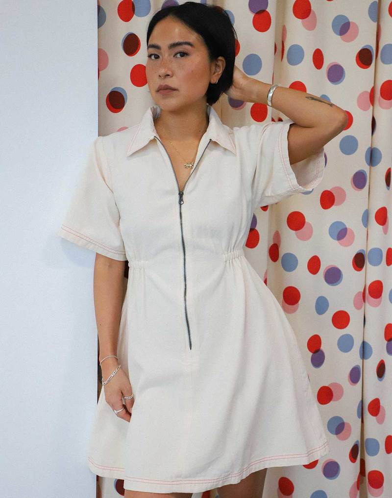 Noble Utility Dress - Oat Milk w/ Paprika Stitch