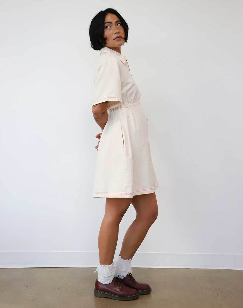 Noble Utility Dress - Oat Milk w/ Paprika Stitch