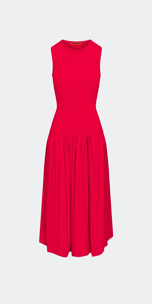 Simon Miller Yanez Poplin Combo Dress - Cherry Red | Garmentory