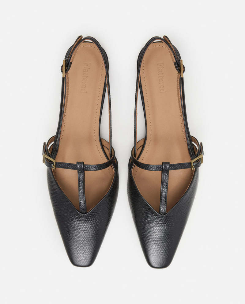 Flattered Josefin Lizzard Leather Flats - Black | Garmentory