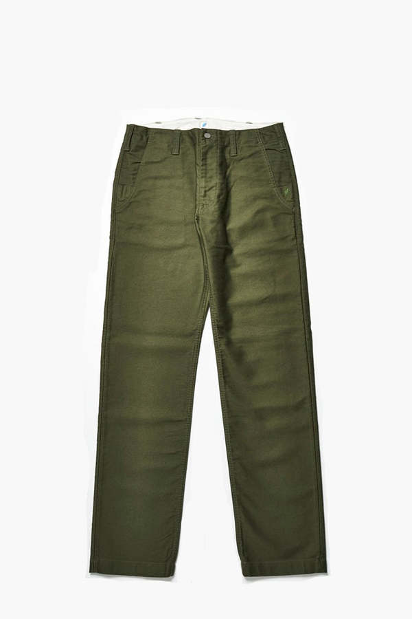 Pure Blue Japan Woven Moleskin Trousers - Olive
