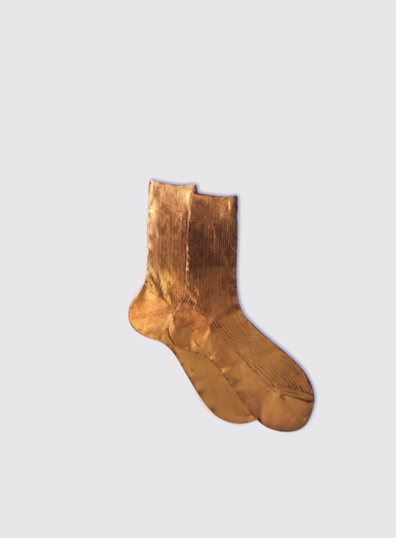 Maria La Rosa One Rib Laminated Metallic Sock - Brown