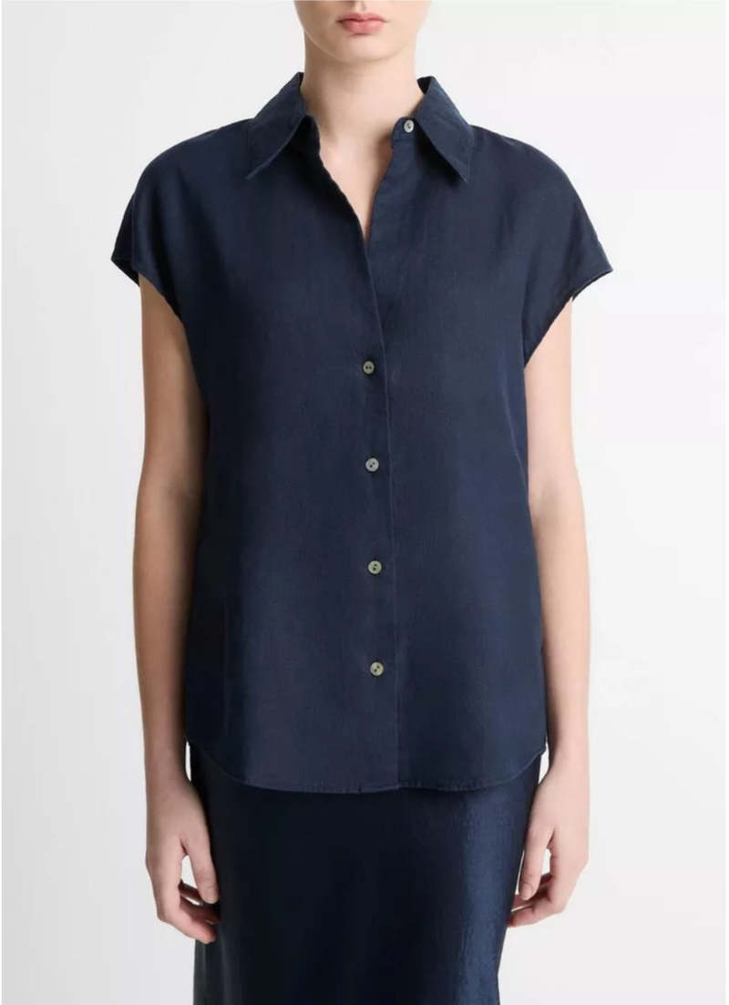 ヴィンス Vince Cap Sleeve Button Down Blouse レディース シャツ トップス Coastal Blue VINCE Cap Sleeve Button Down Blouse - Coastal Blue | Garmentory