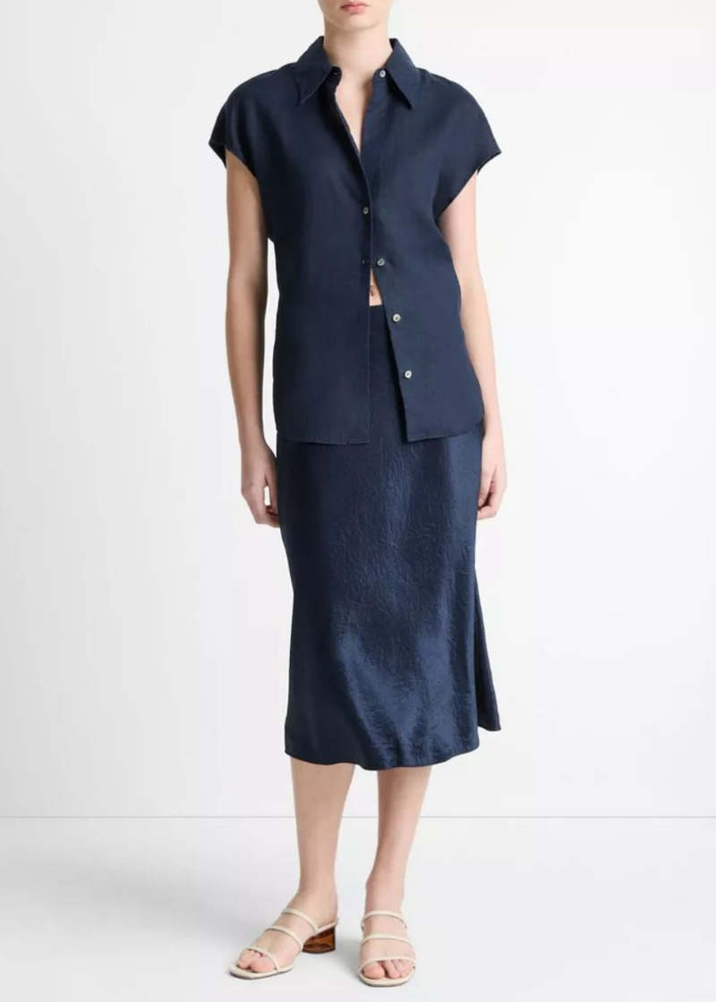 ヴィンス Vince Cap Sleeve Button Down Blouse レディース シャツ トップス Coastal Blue VINCE Cap Sleeve Button Down Blouse - Coastal Blue | Garmentory
