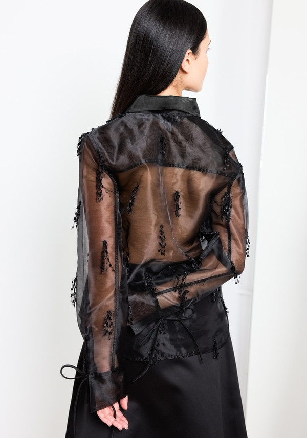 Ganni Fringed Organza Shirt - Black | Garmentory