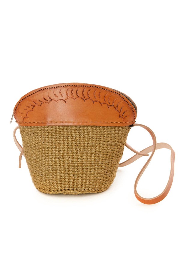 Swahili | AFRICAN MODERN Khaki Sisal and Leather Petite Zippered Purse
