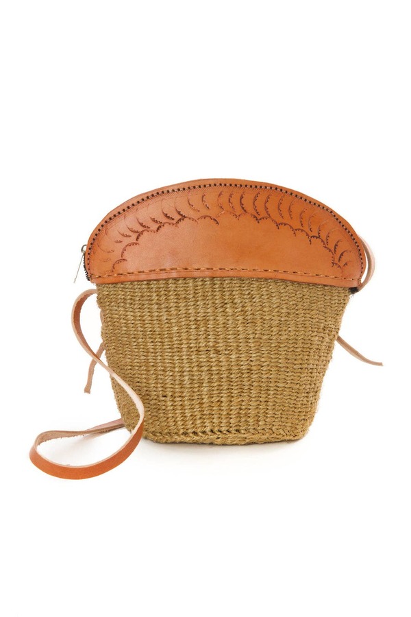 Swahili | AFRICAN MODERN Khaki Sisal and Leather Petite Zippered Purse