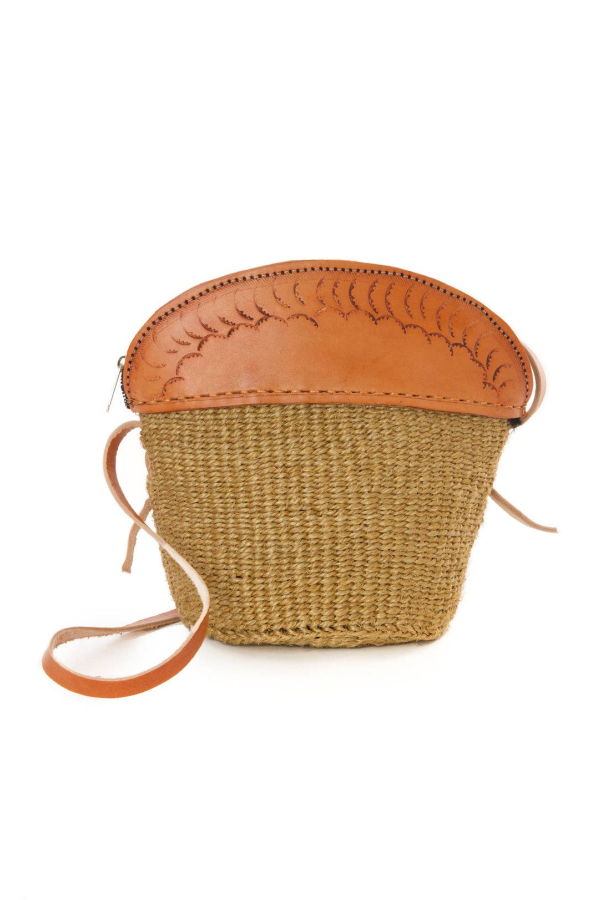 Swahili | AFRICAN MODERN Khaki Sisal and Leather Petite Zippered Purse