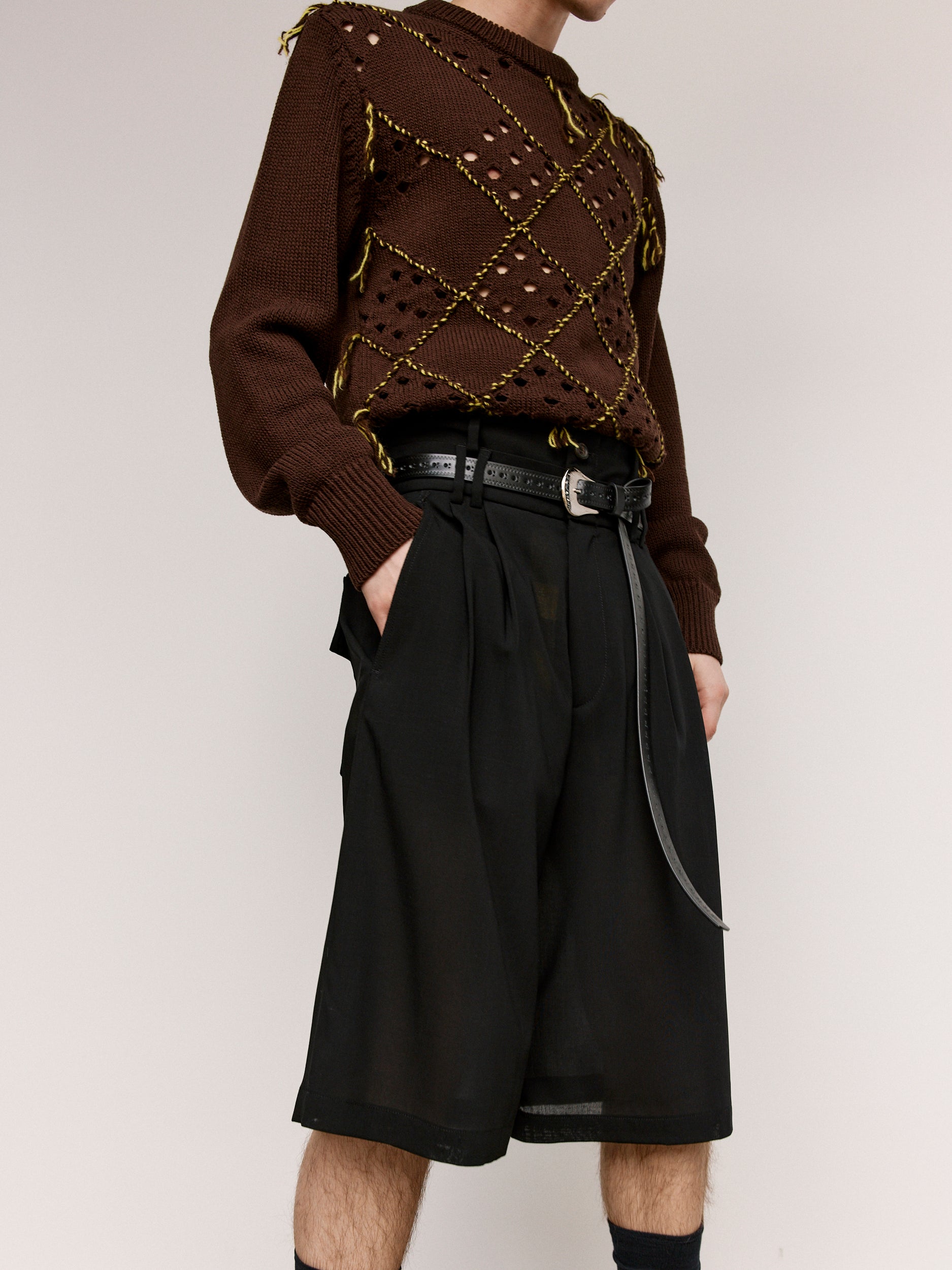 Namacheko Black Wool Double Waistband Shorts | Garmentory