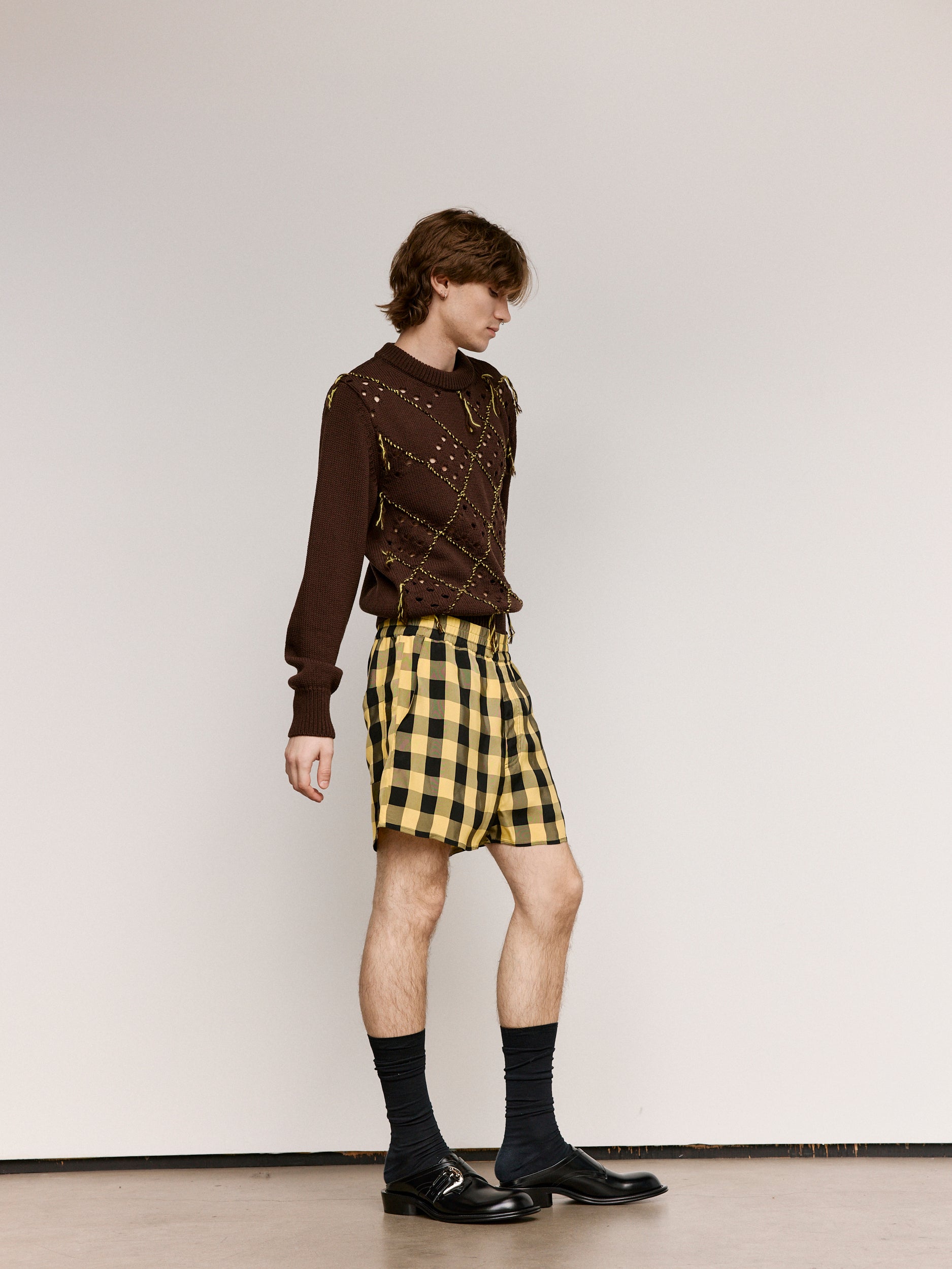 Namacheko Brown Merino Wool Intarsia Quilt Crewneck | Garmentory