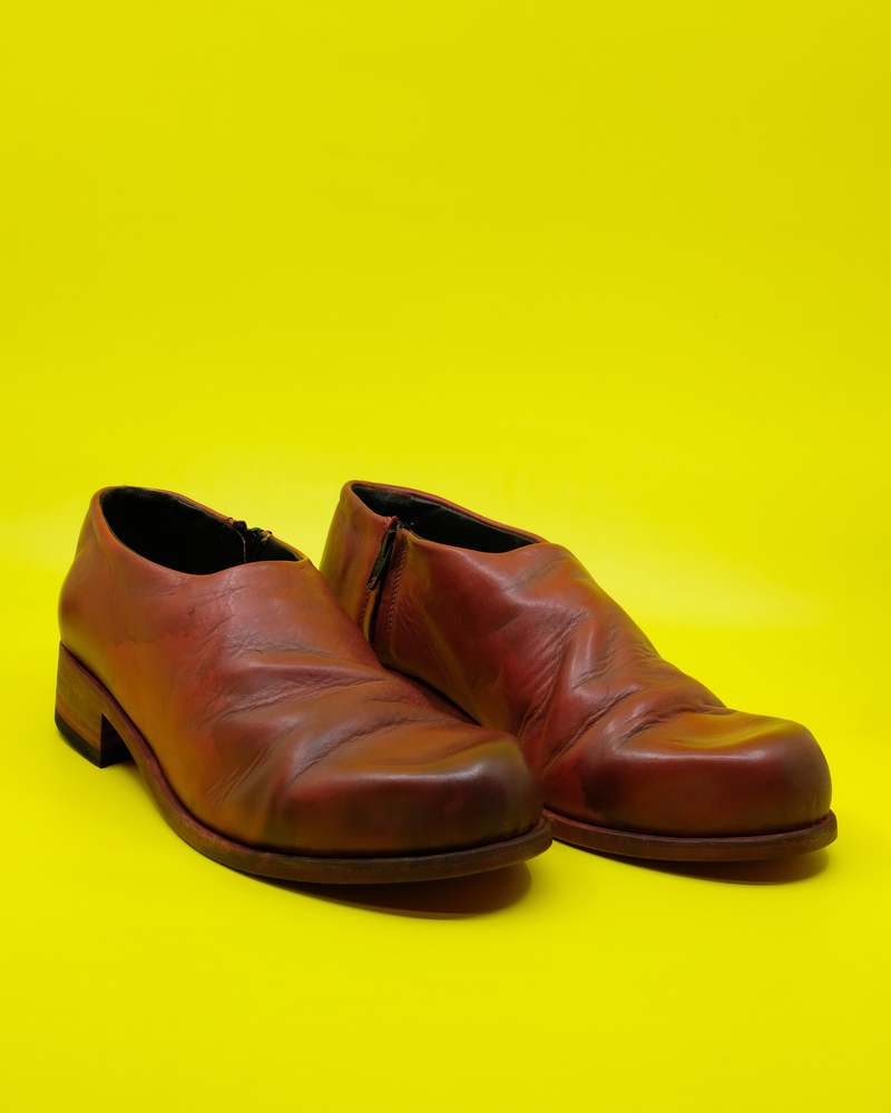 Edward Cuming Dirty Red Leather Bubble Toe Zip-On | Garmentory