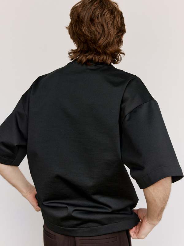 Jil Sander Technical Shiny Cotton Jersey Zip Neck T-Shirt - Black