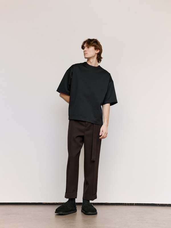 Jil Sander Technical Shiny Cotton Jersey Zip Neck T-Shirt - Black