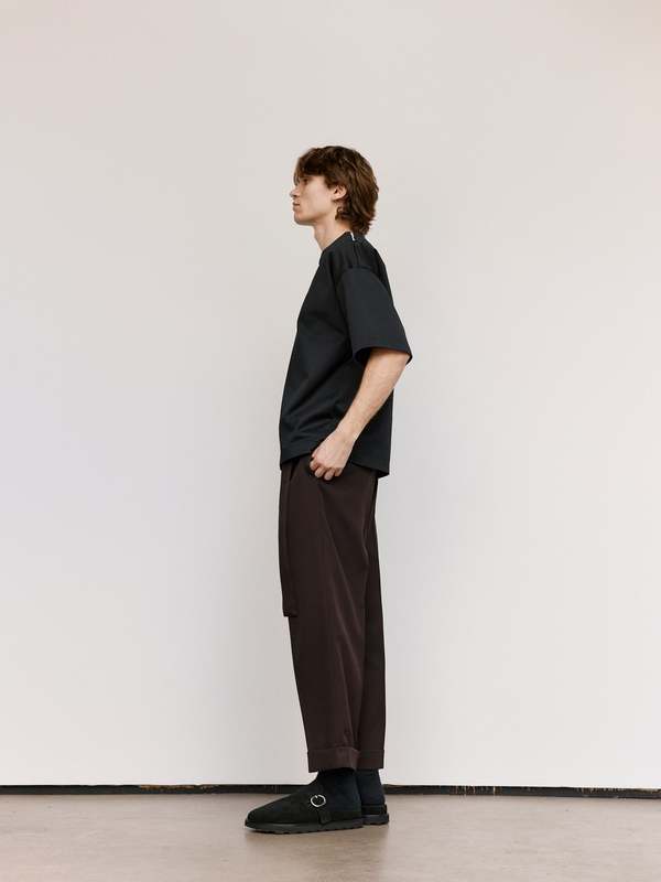 Jil Sander Technical Shiny Cotton Jersey Zip Neck T-Shirt - Black